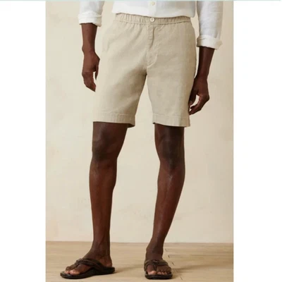 Tommy Bahama Dockside Bay Linen Blend Pull On Shorts Mens S Stone Khaki $110 NWT - Изображение 1 из 4