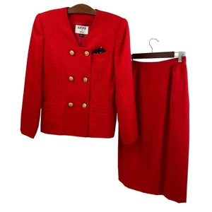 Kasper A.S.L. Damen 6 Rock Anzug Set Rot Zweireiher Blazer Bleistift - Bild 1 von 17