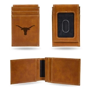 Texas Longhorns Laser Engraved Front Pocket Wallet, Brown Leather Wallet - Picture 1 of 3