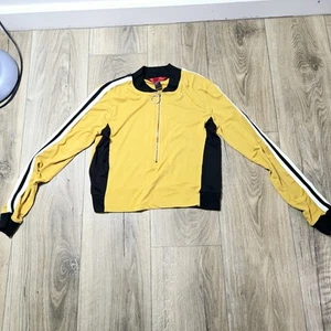 Hot kiss Mustard Black Long Sleeves Women's Cropped Zip Top Size Medium - Picture 1 of 9