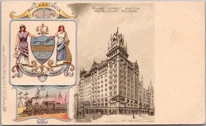 Postal en relieve Tuck's Philadelphia PA de la década de 1900 ESTACIÓN DE CALLE ANCHA depósito de trenes - Imagen 1 de 2