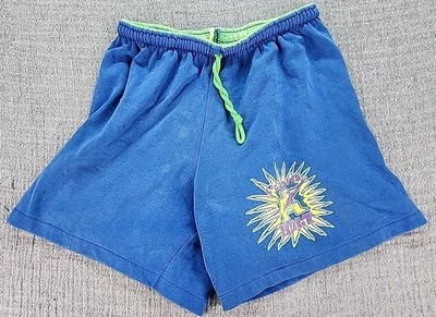 Винтажные мужские шорты с молнией M сине-зеленые неоновые на шнурке для серфинга конькобежцев США - Изображение 1 из 4