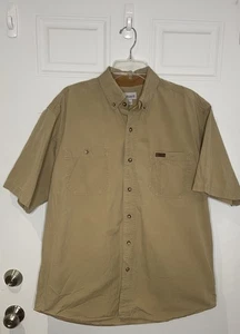 Carhartt Men's Large Khaki Beige Tradesman Short Sleeve Button Work Shirt - Picture 1 of 7