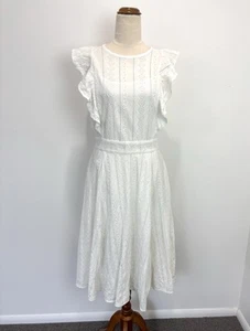Slide Show Womens Dress Size 14 White Broderie Fit Flare Midi Boho Gypsy Witchy - Picture 1 of 14