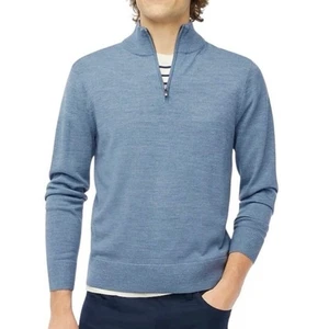 NWT J.Crew Factory Men's Merino-Wool Blend Half-Zip Sweater Light Blue Large - Picture 1 of 8