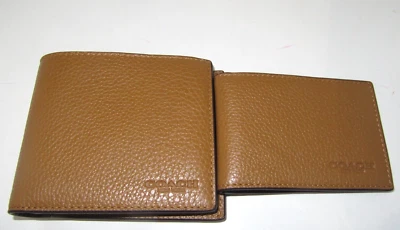 Coach CR398 Men's 3 In 1 2-piece Wallet Light Saddle Pebbled Leather NWT$178 - Image 1 of 4