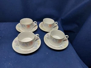Vintage American Limoges "Flowers" Porcelain 4 Sets Cups/Saucers Retired - Picture 1 of 4