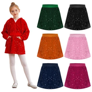 Kids Girls Skirt Dance A-Line Skirts Shiny Velvet Party Sequins Evening Casual - Picture 1 of 99