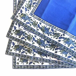 Handmade 100% Cotton Cloth Floral Block Print Placemats Table Linens Set of 4 - Picture 1 of 11