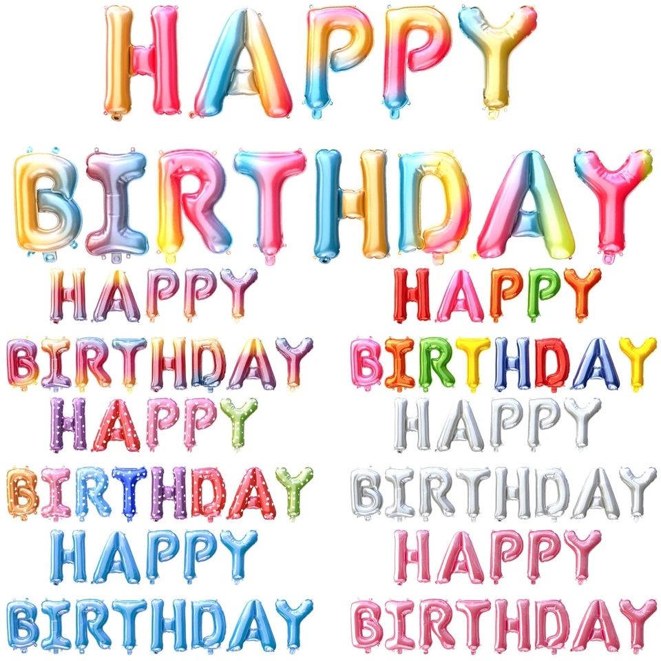 Happy Birthday Balloons Foil Letter Balloon Banner Bunting Party Self Inflating - Image 1 of 4