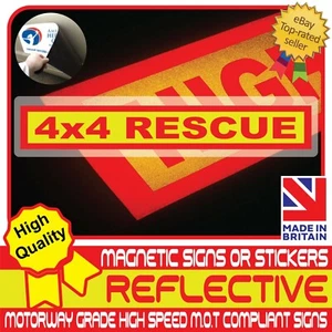 4x4 RESCUE vollreflektierendes Auto Magnetschild oder Fahrzeugaufkleber High Vis - Bild 1 von 5