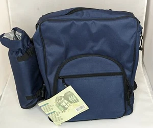 Picnic Essentials Backpack Service For 4 Blue Insulated Wine Bottle Holder New - Picture 1 of 7