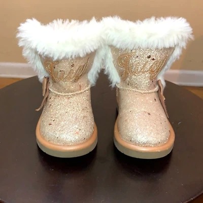 Toddler Girl's Juicy Couture Lil Windsor Faux Fur Glitter Boots Rose Gold Size 6 - Image 1 of 4