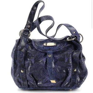 Michael Kors Brimfield Python Blue Snakeskin Shoulder Hobo Purse Medium Shimmer - Picture 1 of 11