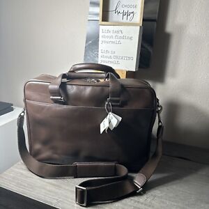 Marshall Fields Brown Leather Vintage Satchel Shoulder Laptop Briefcase NewWTags