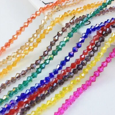 200pcs 4mm AB Coated Bicone Crystal Beads - Sparkling Luster Faceted Glass Beads - Image 1 of 4
