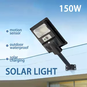 Solar Street Light LED Walkway Security Lamp 150W Energy Saving Remote+Pole - Picture 1 of 18