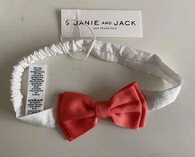 Janie and Jack NWT NEW Baby Girl White Coral Pink Bow Headband Cute - Image 1 of 4
