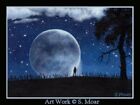 ALONE Man Moon Starry Sky Night Moody ACEO Limited Edition Art Print Miniature