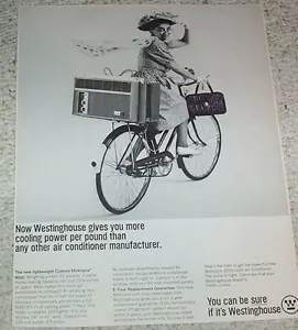 1965 print ad - Westinghouse Air Conditioners Lady Bike vintage advertising page - Imagen 1 de 1