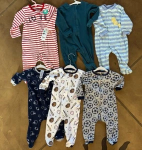 (6) Baby Boy 3 Months 3-6 Month Carter's Cotton Footed Sleeper Pajama Lot Sports - Picture 1 of 5