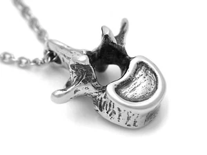 Lumbar Vertebrae Pendant Necklace Handmade in Pewter on Stainless Steel Chain - Picture 1 of 6