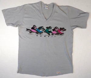 B Kliban Cats Shirt Marathon Running V Neck L Crazy Hawaii Rare Vintage 2-Sided - Picture 1 of 6