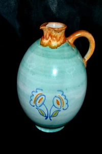 Antique Salt Glazed terracotta Ovoid Jug Pitcher Celadon Signed HALL Vase - Picture 1 of 6