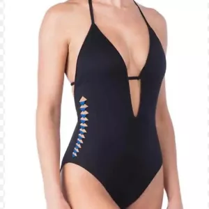 Kenneth Cole Badeanzug seitlich ausgeschnitten Einteiler hinten offen Gr. XL Neu mit Etikett - Bild 1 von 11