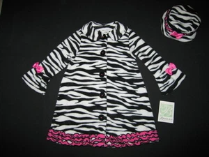 NEW "ZEBRA Pink Ruffle" Coat Jacket & Hat Girls 5 Fall Winter Clothes Kids Set - Picture 1 of 1