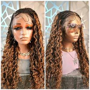 Boho Curly Wig Twist Wig Ombre Auburn Red 13x6 Lace Frontal Wig Locs Braided wig - Picture 1 of 13