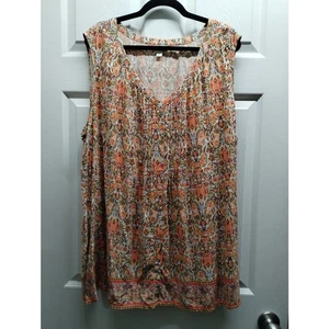 Top J. Jill Talla Grande 3X Naranja Verde Boho Abstracto Sin Mangas Cuello en V Abotonado - Imagen 1 de 7