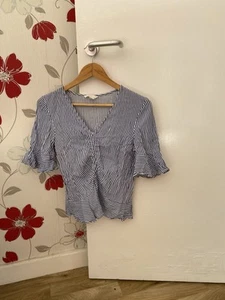 H&M Size 8 Blue & White Stripe Short Sleeve Top - Picture 1 of 8