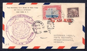 USA - 1929 Graf Zeppelin LZ-129 Round the World Airmail Cover to Friedrichshafen - Picture 1 of 2