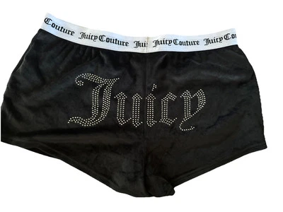 Juicy Couture Shorts sleep Large Lounge Y2K Black Velour Bling Velvet Logo - Image 1 of 4