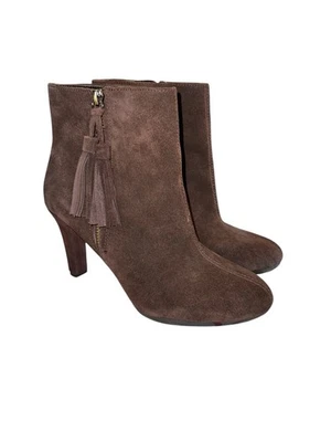 Botines Anne Klein iflex Caroline para mujer talla 7 marrón gamuza borla al tobillo cremallera Foto 1 de 4
