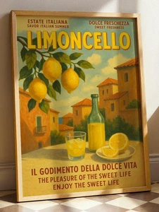 Poster Limoncello - Stampa Limone Costiera Amalfitana - Decorazione Arte Parete Cucina Italiana - Foto 1 di 5
