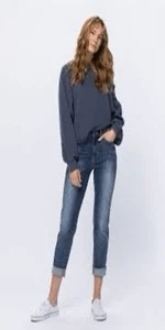 JUDY BLUE LOS ANGELES Women’s Medium Wash High Rise Bleach Splash Boyfriend Jean - Picture 1 of 7