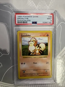 1999 Pokemon BASE SET Growlithe PSA 9 MINT 28/102 SHADOWLESS - Picture 1 of 2