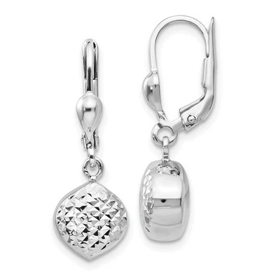Diamond Cut Dangle Charm Lever Back Earrings in 14k White Gold - Image 1 of 4