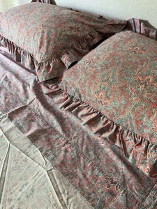 Ralph Lauren Meredith Queen Sheet Set Flat/Fitted + 4 Pillowcases Rare Red/Teal - Picture 1 of 15