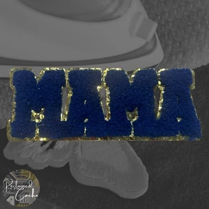 Blue and Gold Glitter MAMA Iron On Patch Patch Towel Textured Applique - Picture 1 of 3