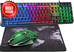 Gaming Keyboard Mouse Combo LED 104-Key USB 3600DPI w/ Mousepad PC PS5 Xbox - Picture 1 of 10