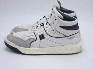 Size 44 - Valentino White/Black Leather Roman Stud High Top Sneaker - Picture 1 of 18