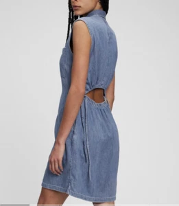 Gap Denim Utility Sleeveless Shirt dress Sz M Color Medium Indigo - Picture 1 of 8