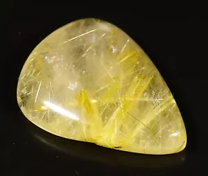 59 CT NATURAL TRANSLUCENT GOLDEN RUTILATED PEAR CABOCHON PENDANT GEMSTONE EW-217 - Picture 1 of 5