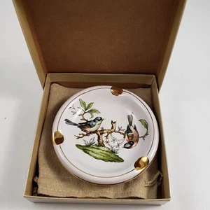 Vintage Florentiner Italien Porzellan Aschenbecher Gold und Vogel Design NEU mit Etui Box - Bild 1 von 6