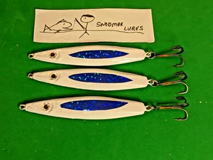 3 - 3 oz FLUTTER SPOON WHITE  Blue FISHING LURE JIG JIGGING  LEAD SLAB MINNOW - Picture 1 of 6