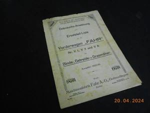 Maschinenfabrik Fahr 1925 original Gebrauchsanweisung Ersatzteilliste - Bild 1 von 5