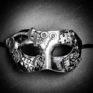 Silver Steampunk Roman Venetian Style Masquerade Halloween Party Eye Mask Men - Picture 1 of 4
